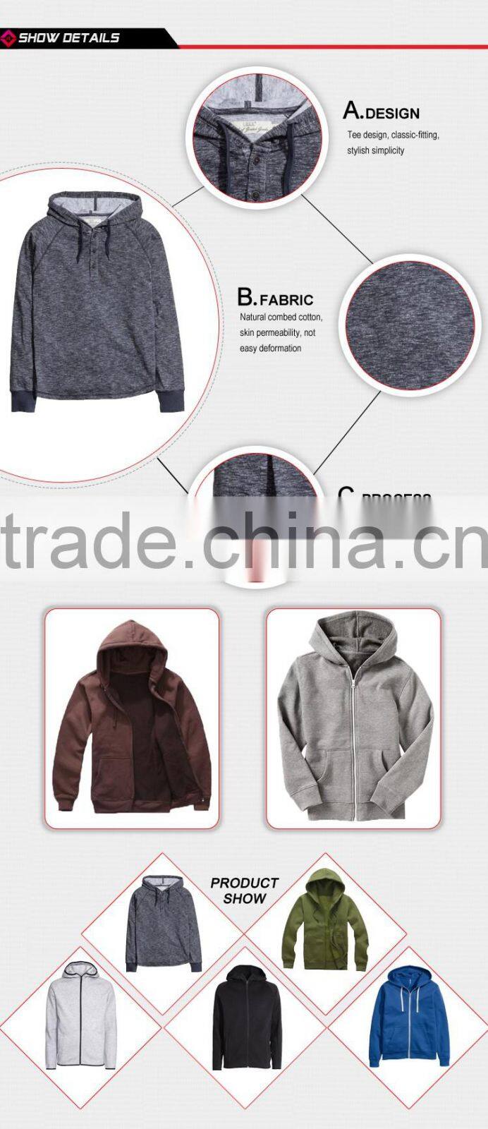 wholesale high quality customise plain pullover for mens have buttons hoodie sweatshirt