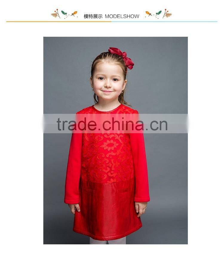 2017 New Arrival Girls Casual Party Dress Together With Leather Girls Long Sleeve Frock