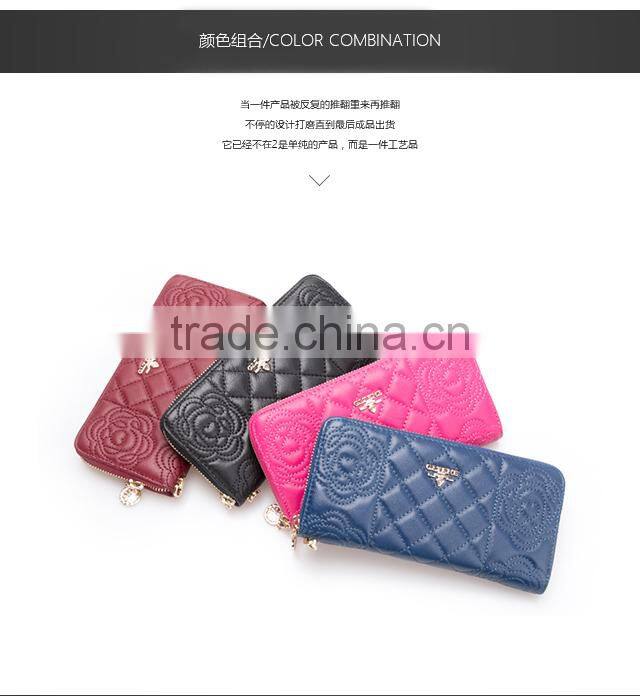 2017 Luxury Fashion Women Wallet Long Purse Bueatiful Flower Embossing Zipper Woman Leather Purse