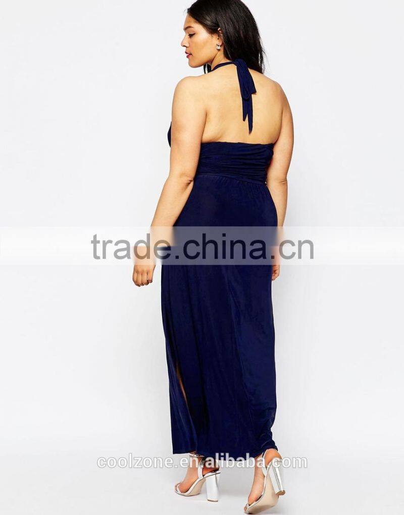 Sexy halter neck bodycon fit plus size evening dress for fat women