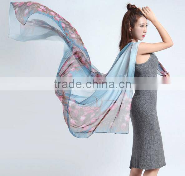 Floral fashion logo design digital printed women long scarf chinese satin silk scarf custom