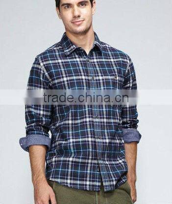 2016 fashion contrast color long sleeve flannel plaid casual shirt for men