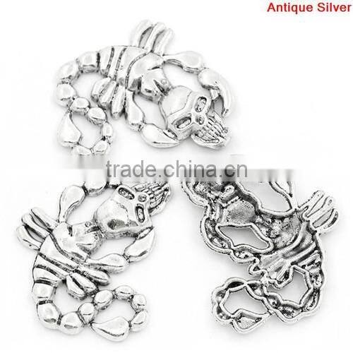 Charm Pendants Scorpion W/Skull Halloween Ornaments Antique Silver 3.7x3.3cm