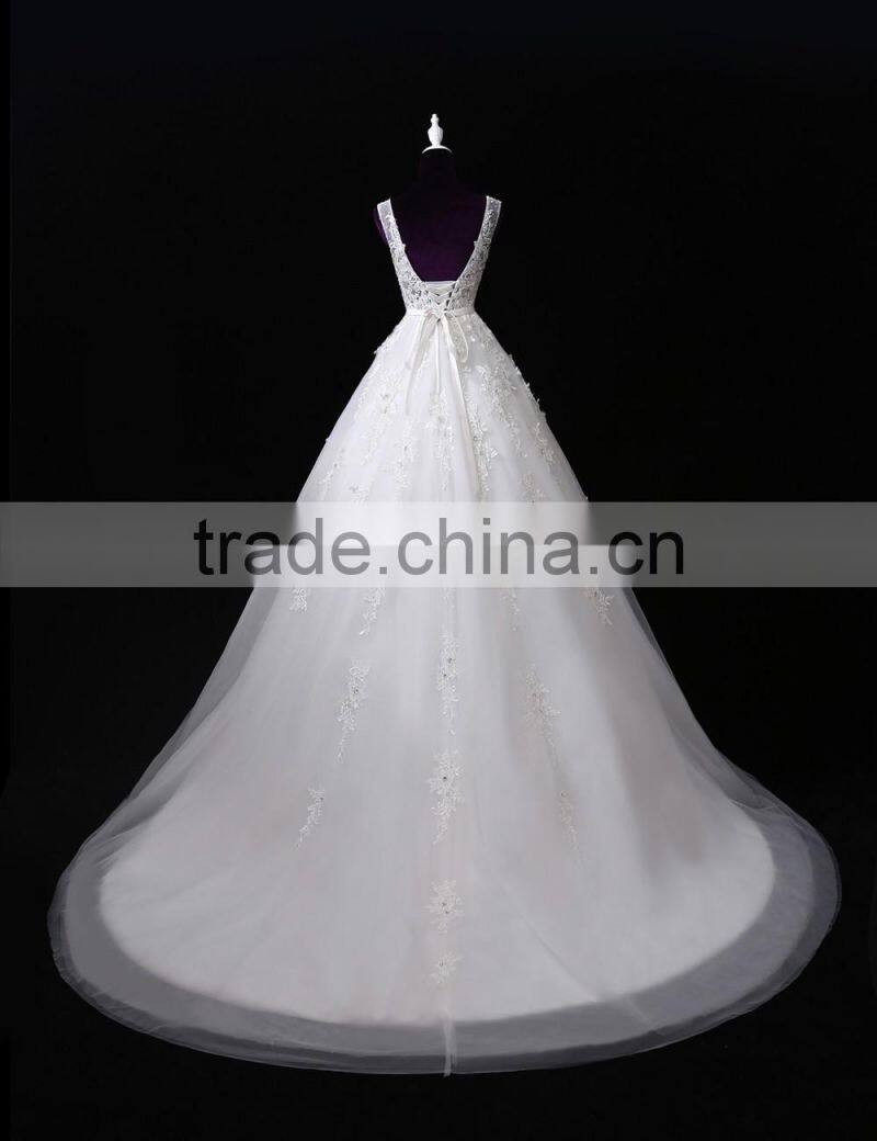 2017 Wholesale Sweetheart Sleeveless Lace Wedding Dresses Beaded V-neck Nackline Mermaid Lace wedding dress F13001