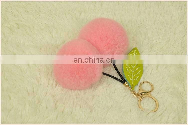 2016 Beautiful and Softly Cherry Accessory Genuine Rabbit Pompom Keychain Fur Ball