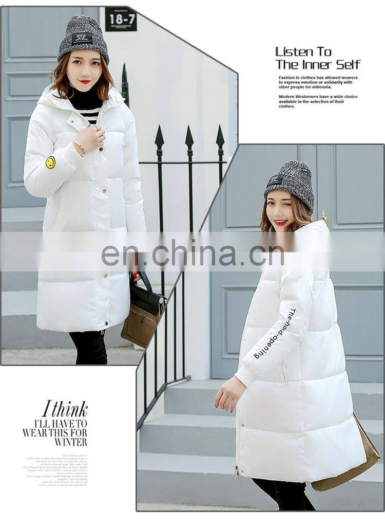 2017 new down jacket Korean version of the color hooded smile to increase the long section of women's cotton coat