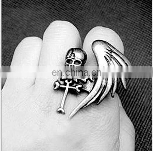 Punk gothic monoplane wing skeleton cross wind skull ring