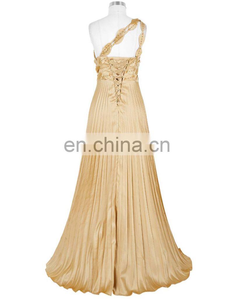 Grace Karin Long Gold Evening Dresses Special Occasion Women Pleat Satin Evening Gowns One Shoulder Prom Party Dress CL6033