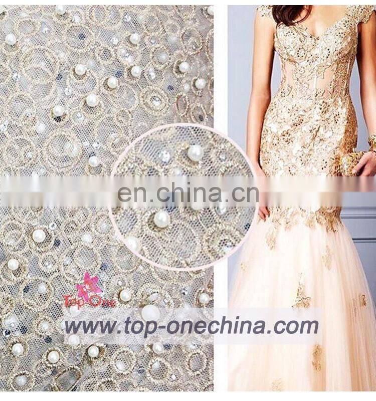 China suppliers flower beaded wedding lace fabric for wedding party