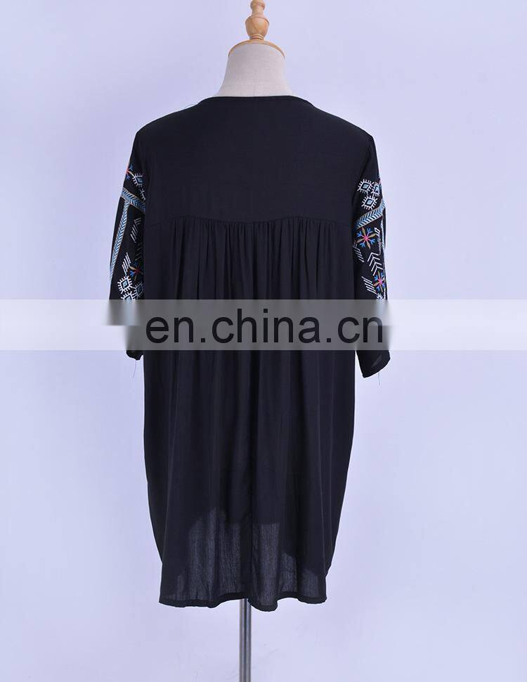 2019 Black Bohemian Embroidered Summer Beach Wear Cover-ups Cotton Tunic Women Sexy Mini Dress Swimsuit Cover Up Sarongs