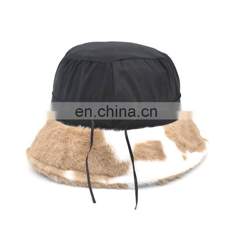 Fall Winter Cow Reversible Hats Female Plush Bucket Hats Leopard zebra design Warm For Women street