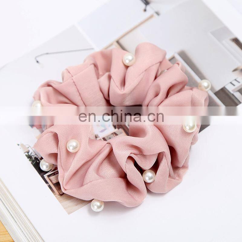Women Pearl Elastic Rubber Bands Headwear Headband Girls Scrunchies Solid Silk Hair Tie Rope Ring Hair Accessories free shipping