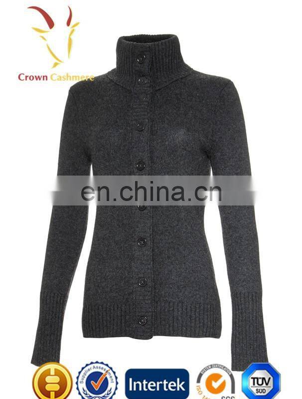 Turtleneck Knitting Lady Cashmere Merino Wool Fancy Thick Cardigan Coat