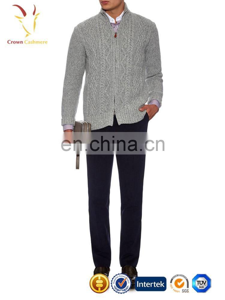 Men Cashmere Wool Turtle Neck Cable Cardigan