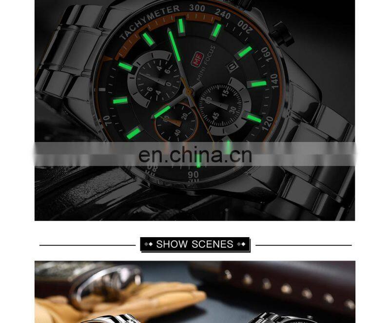 MINI FOCUS MF0218G Luxury Watch For Men Stainless Steel Quartz Relogio Masculino Mens Watches Silver