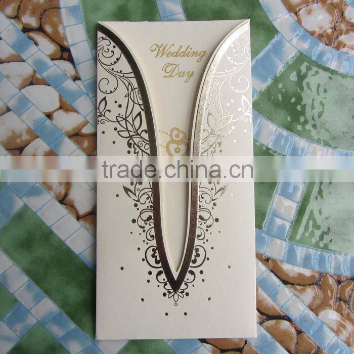 2016 Hot Sale Ivory Gold Foil European Tradition Elegant Wedding Card