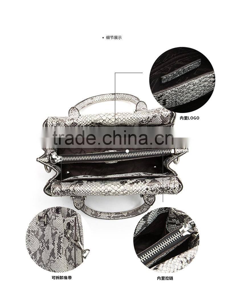 2016 New design ladies python pattern leather handbag embossed python leather bag