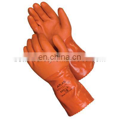 Oil and Gas Industry Long Sleeves Cotton Lined Blue Sandy PVC Rubber Glove cheap goods from china