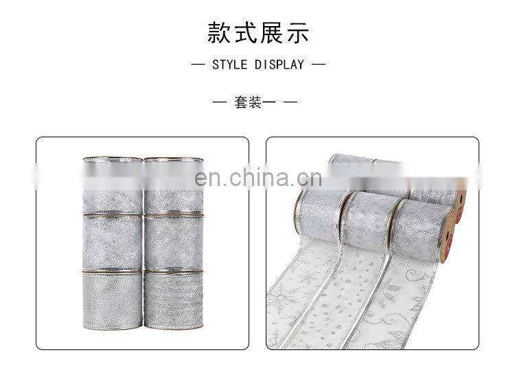 6 Yards/Roll 63mm Gold/Silver Wired Edge Glitter Organza Christmas Ribbon for Wedding Christmas Decoration Gift Packaging