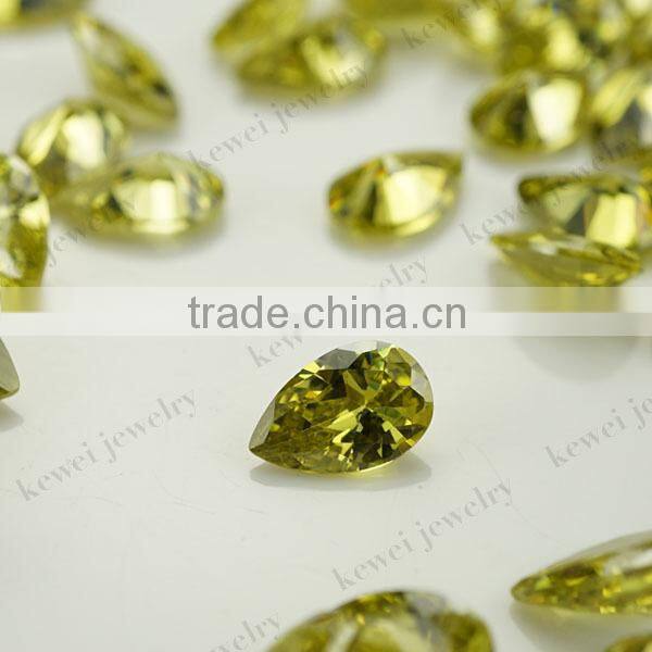 4*6 pear shape olive yellow cz stone designed for fashion jewelry