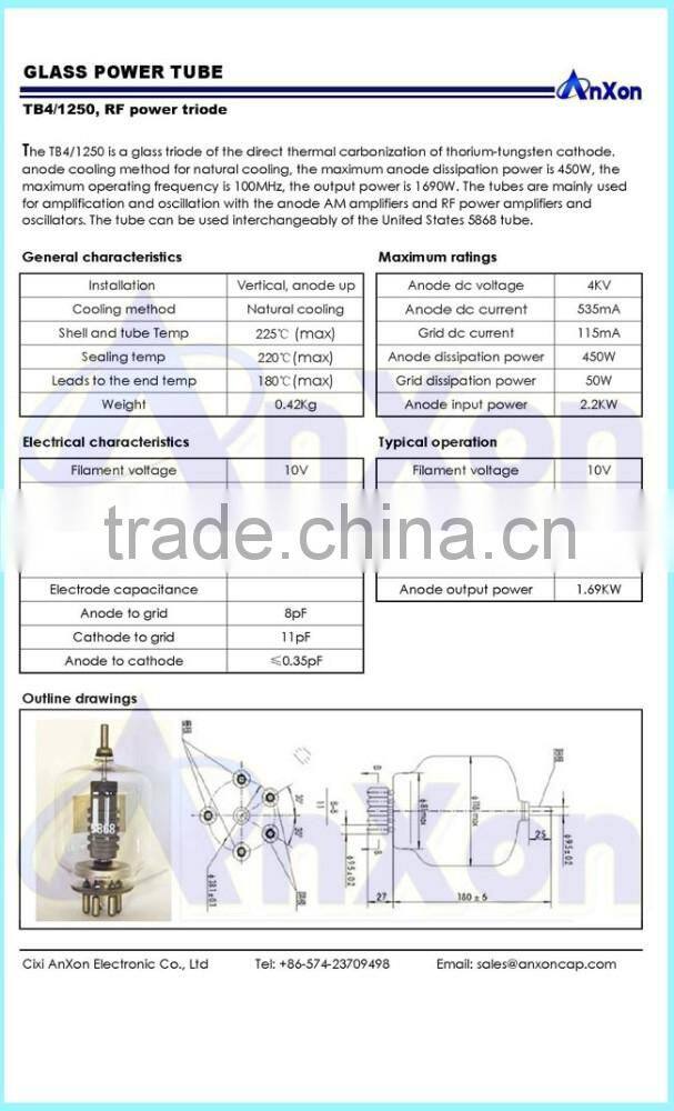 Glass Lamp Tube Triode TB4 1250