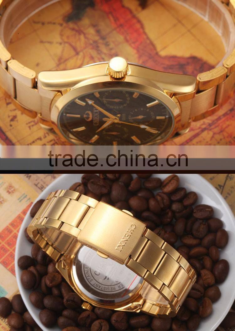 2016 new promotional Gold plated men quartz wrist watch Chenxi brand watch
