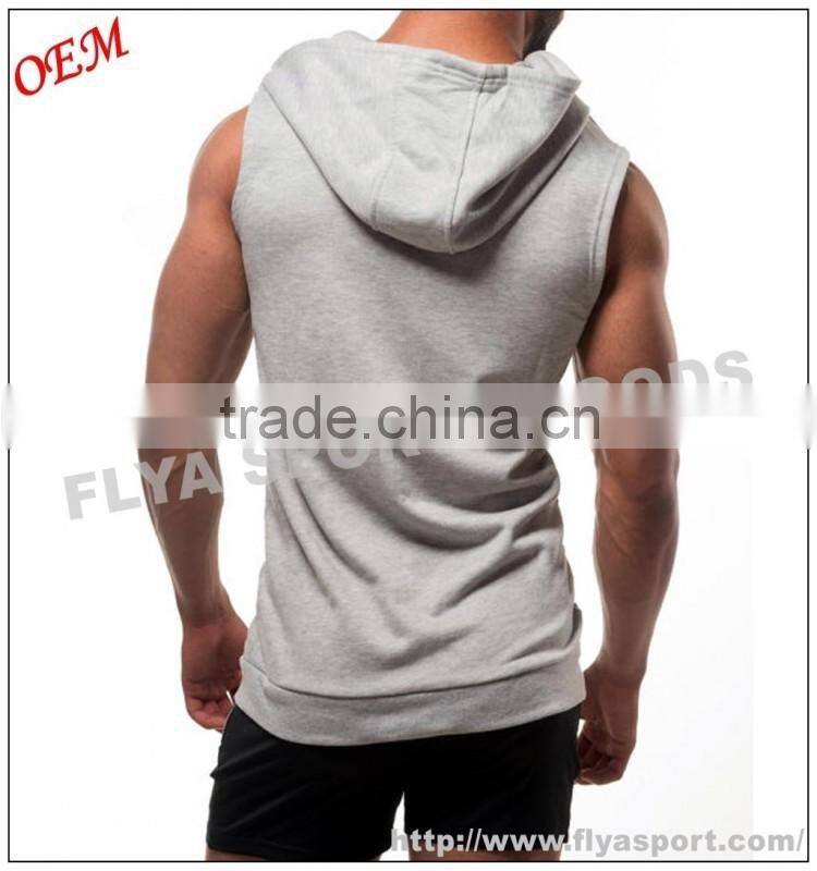 2016 Latest high quality blank sleeveless tank top pullover zipper gym singlet hoodies