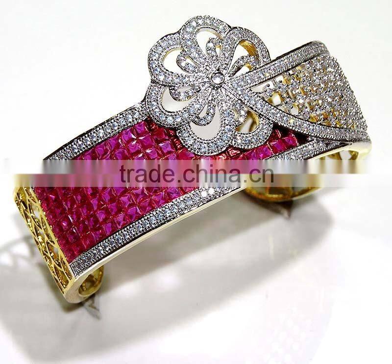 Gold Finish Ethnic, Zirconia,Pearl, Ruby bracelet Jewelry design with Meenakari (Enamal) . 22 K Gold Plated Jewellery