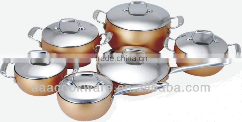 2015 New Products 12PCS High Quality 2.5mm Hard Anodized Aluminium Cookware Set With Plated Copper Surface For Wholesale