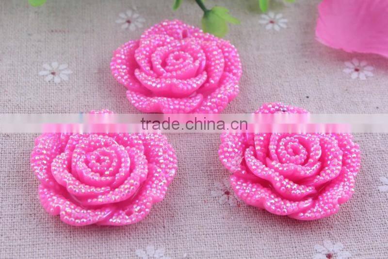 Mixed color Cheapest shiny popular rhinestone resin flower beads!resin large plastic flower beads with hole in bulk!