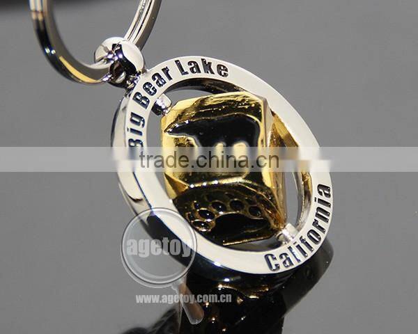 USA California Big Bear Lake Souvenirs Spinning Gold Dice Rotate Metal Revolve Cube Keyring