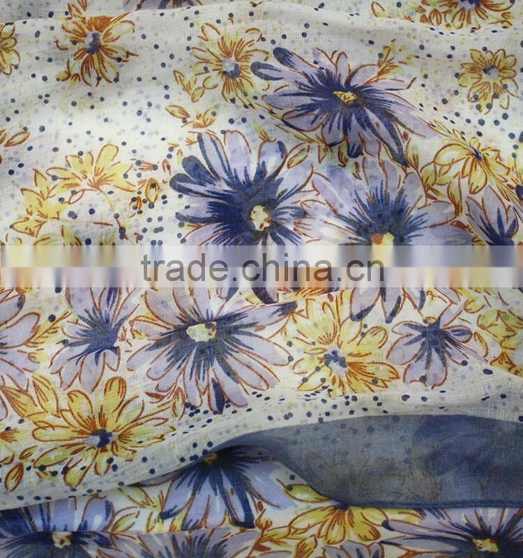 lady printing 100%viscose scarf printing flower 100% viscose scarf