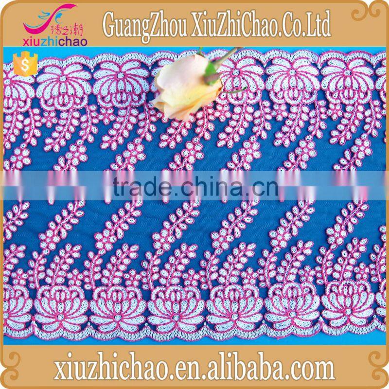 T0520-1China supplier fashion OEM design corded lace trim floral voile saree border