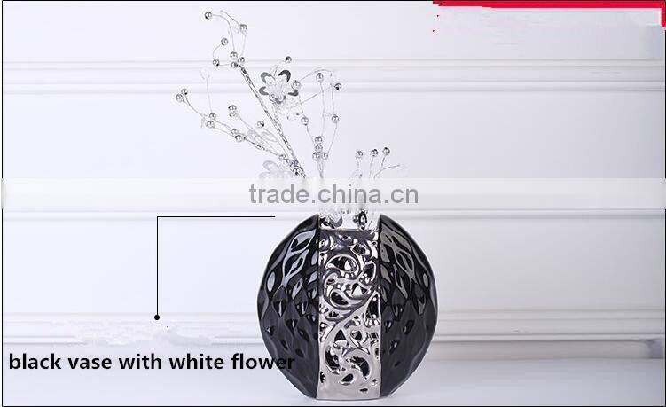 Home decor interior decorating ceramic vase electroplated with crystal flower