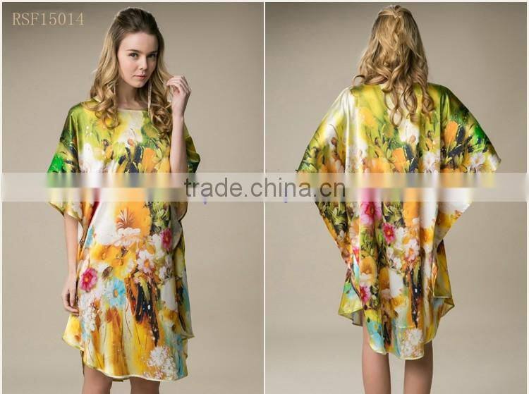 2016 beach one size 100%silk women batwing kaftan silk dress