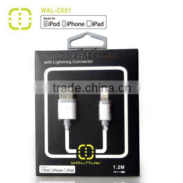 Hot sale newest For iPhone 6 round original mfi certified 8 pin walnut data cable manufactory