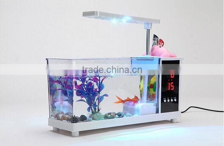 Mini table fish tank, electronic clock on table Lamp