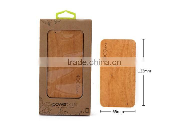 2016 newest portable 4000mah wooden rohs power bank charger