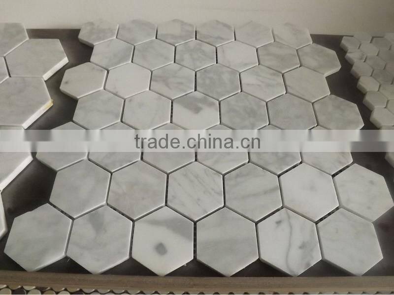Hexagon Whiten Marble Mosaic, Carrara white marble stone mosaic