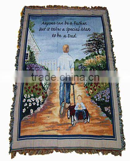 throw blanket 50*60inch customized pattern tapestry polyester cotton woven for sofa