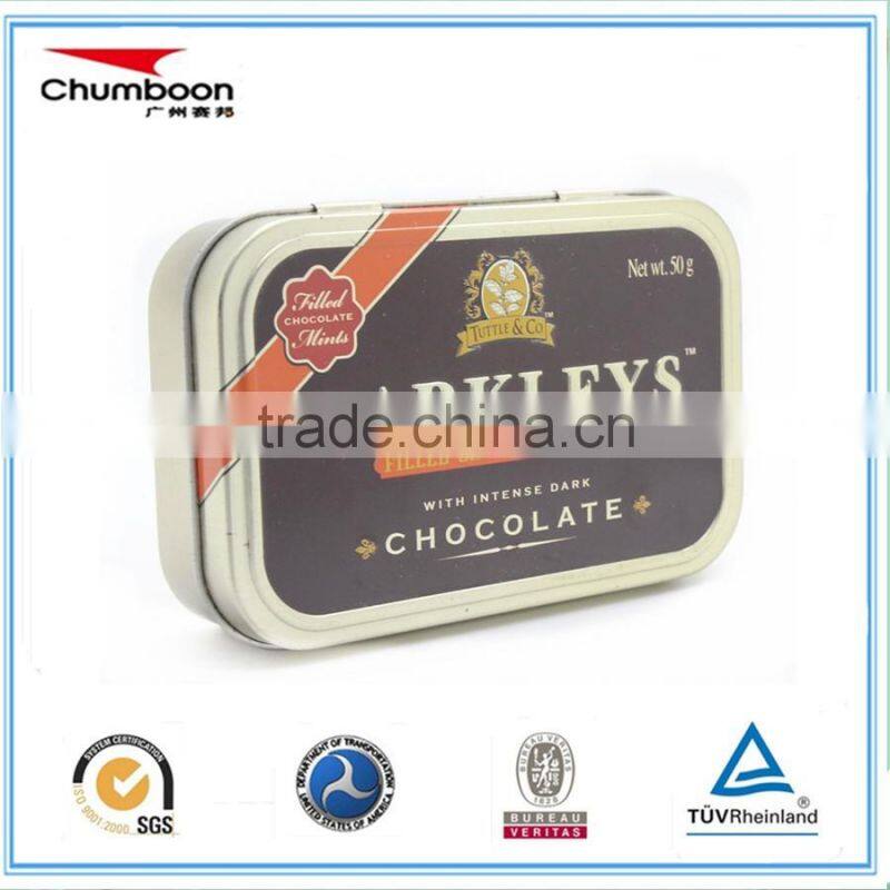 rectangle tin box with hinge and embossing mint tin can