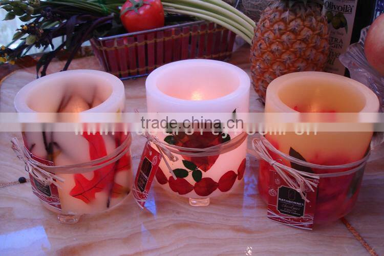Handmade beautiful printing pillar LED candles for wedding souvenirs