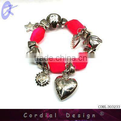 Fashion jewelry pink bead with heart DIY charm bracelet 2013