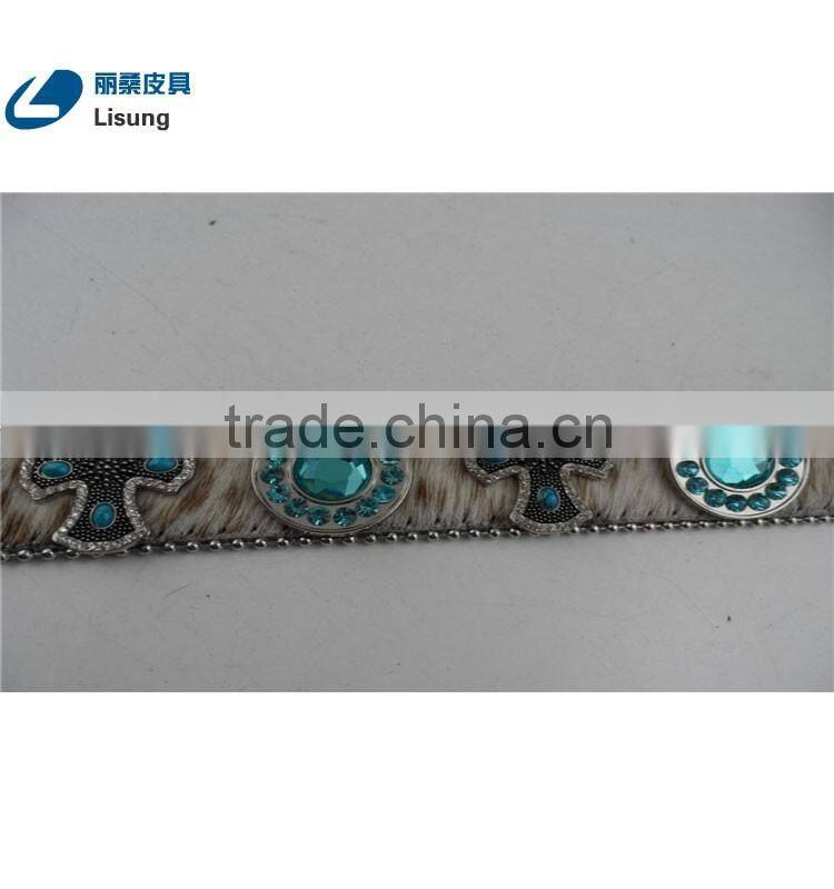 Blue Crystal Bead Crosses Western Cowgirl Rhinestone Leather Belt
