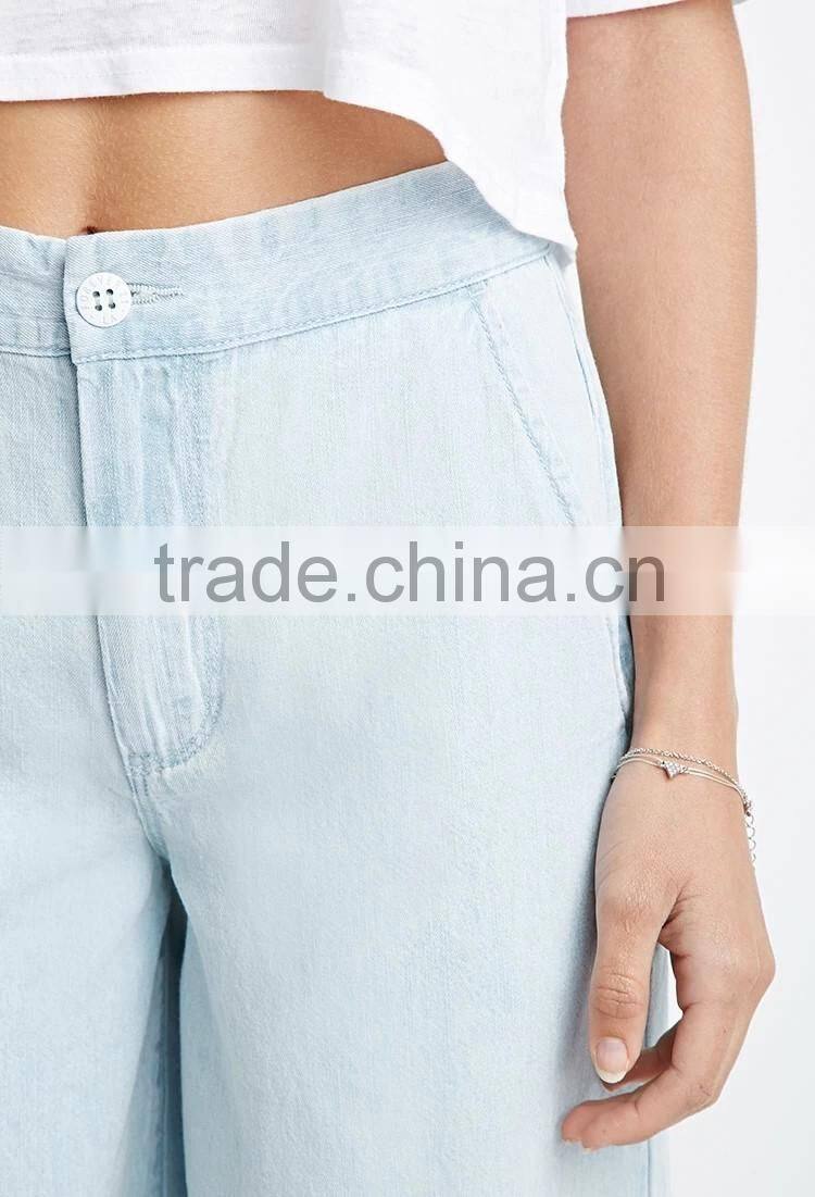 Quiet Color Midi Pants Frayed Denim Gauchos For 2016 Summer Women