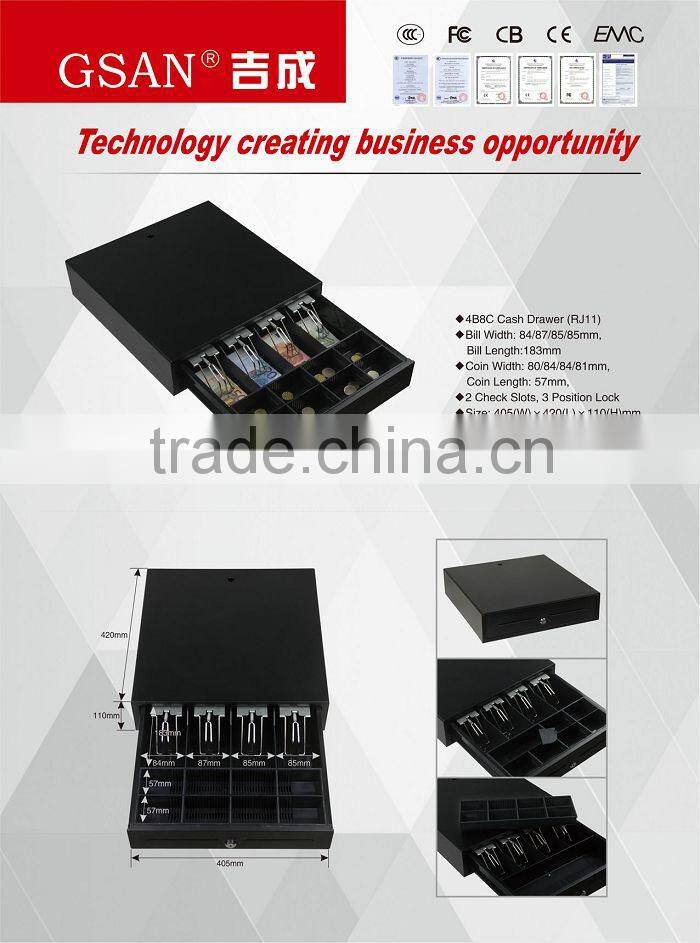 GS-405A GSAN 2016 new product 4 bills 8 coins RJ11 metal POS cash drawer