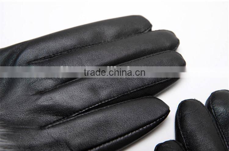 Delicate Sheep Fur Leather Gloves With Blue Fox Fur Pompom Flannelette Inside