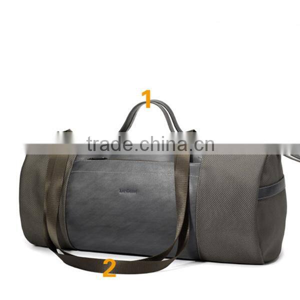 Popular Style Waterproof Nylon Brown with Genuine Leather Roll Shape Long Strap Duffel Bag