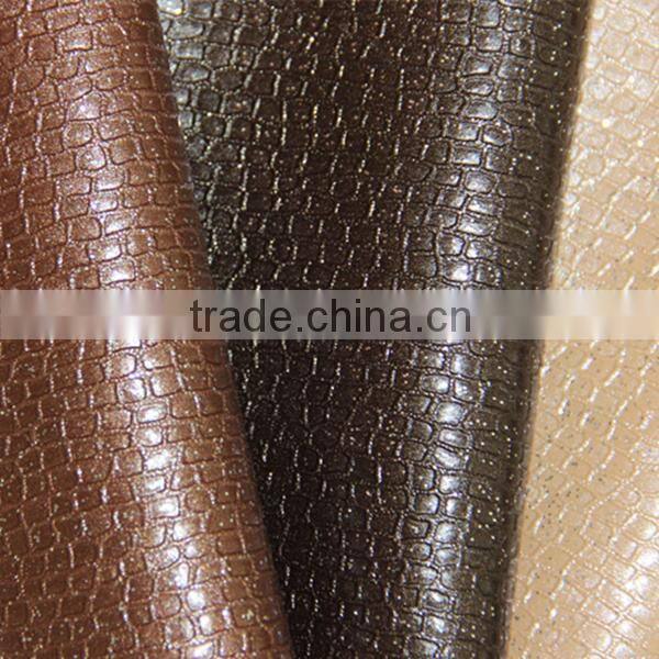 PVC synthetic leather for upholstery usage ,popular use for home decoration,with metalic color or glitter surface