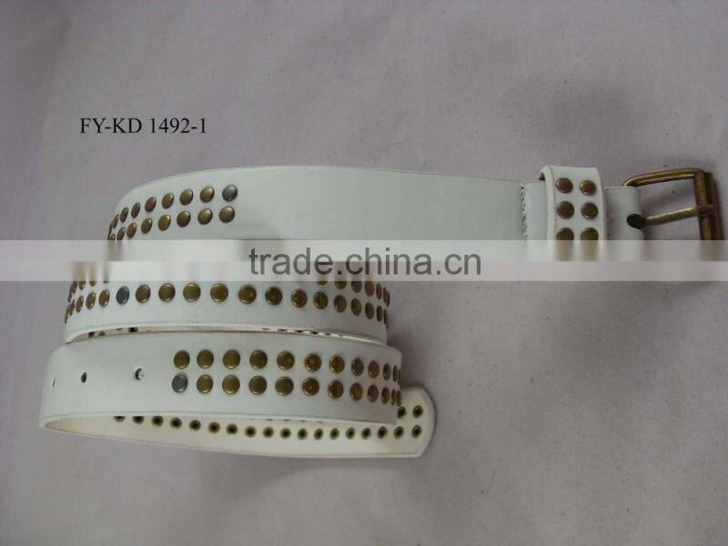 white PU leather metal studded belt